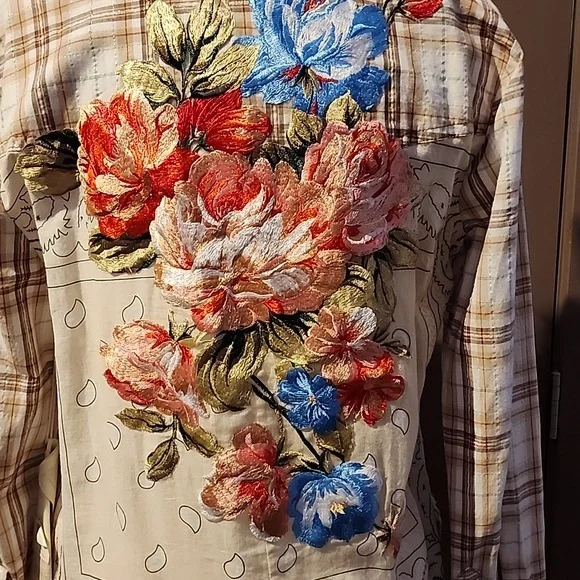 ARATTA  " ROUGH RIDER"Floral Embroidered Plaid Shirt - Picture 2 of 6